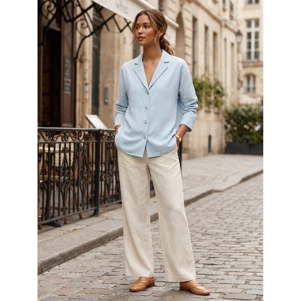 Wilfred Aritzia Destin Blazer Light Blue Oversized Button Up Jacket 95388 XS